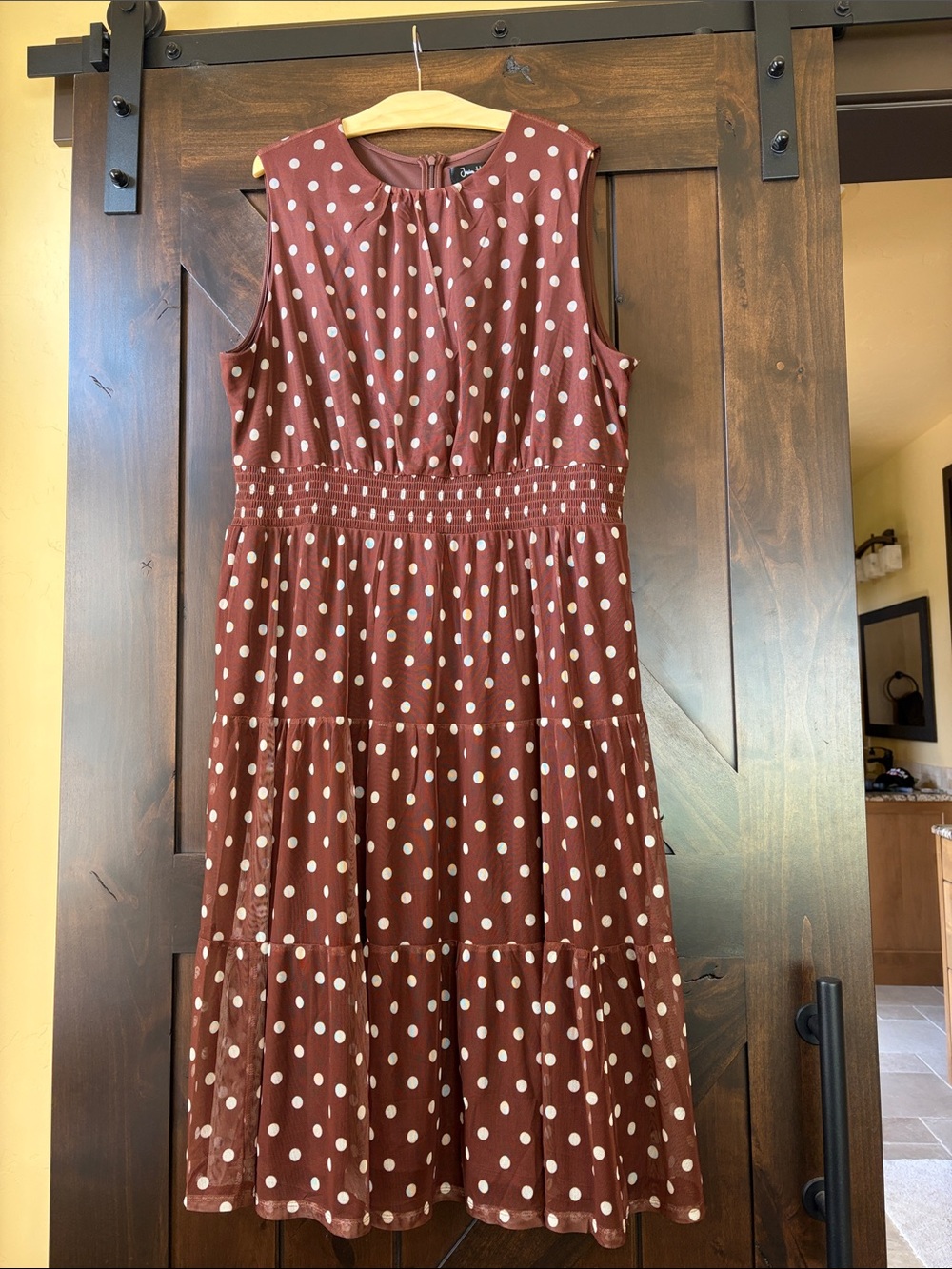 NWOT Jessica Howard Rust Brown Polka Dot Tiered Sleeveless Dress